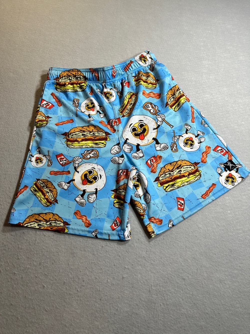 Lacrosse Unlimited Boys Youth XL Shorts Bacon Egg Cheese Print Athletic Mesh